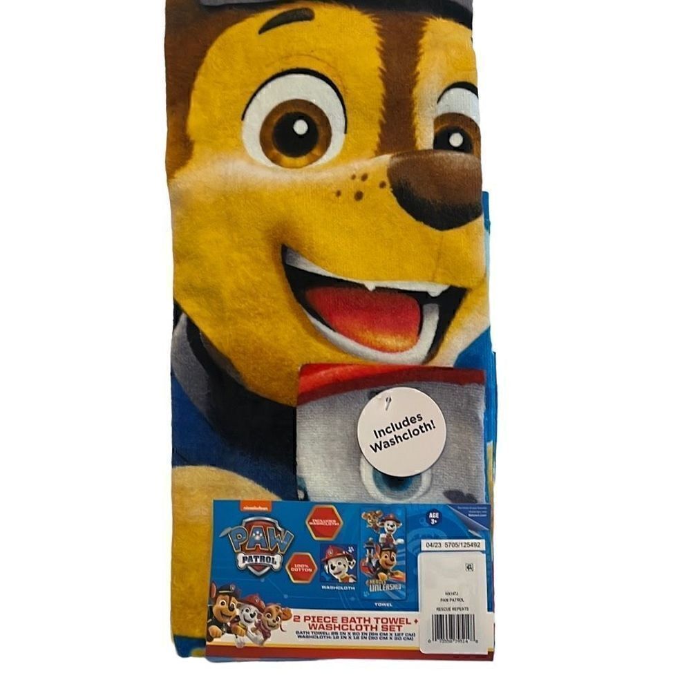 Franco Paw Patrol Kids Bath/Pool/Beach Soft Cotton Terry Towel with Washcloth 2